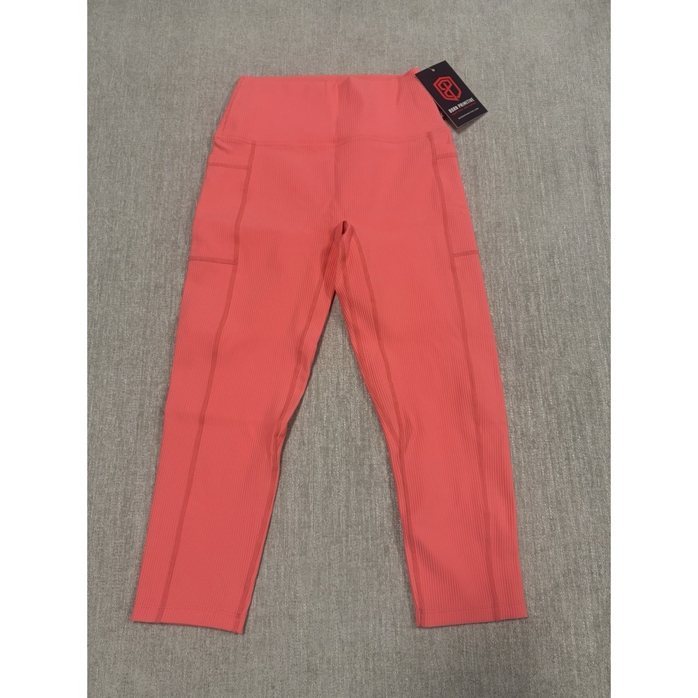 Born Primitive Womens All Or Nothing Capri Legging Hot Peach Sz Large Ribbed NWT